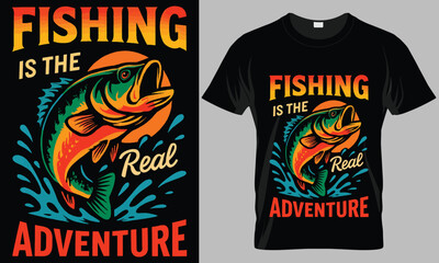 Fishing is the Real Adventure T-Shirt Design with Jumping Largemouth Bass Vector