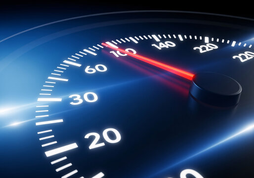 Speedometer Action, Car Dynamics, Automotive Setting, Digital Image, High-Tech Environment, Close-Up View, Performance Measurement