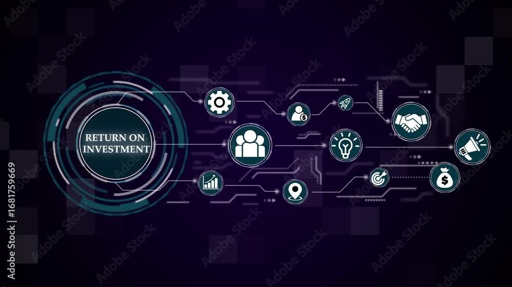 Poster modern abstract graphic illustrating return on investment. business technology virtual screen backgr