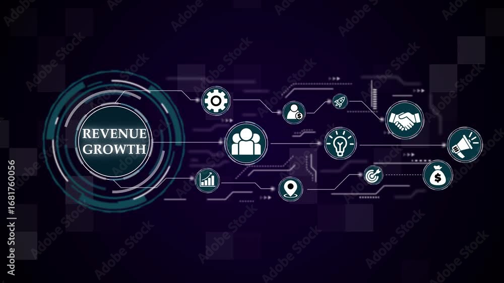 Poster conceptual visualization of revenue growth. business technology virtual screen background. performan