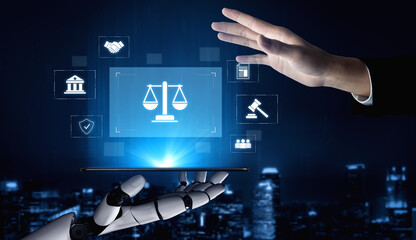 Naklejka na ściany i meble AI enhances legal compliance by assisting with regulation tracking, contract analysis, documentation review, and corporate governance in organizations Vouch