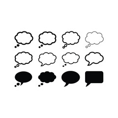 Fototapeta premium Collection of hand drawn speech bubbles and thought clouds in black and white