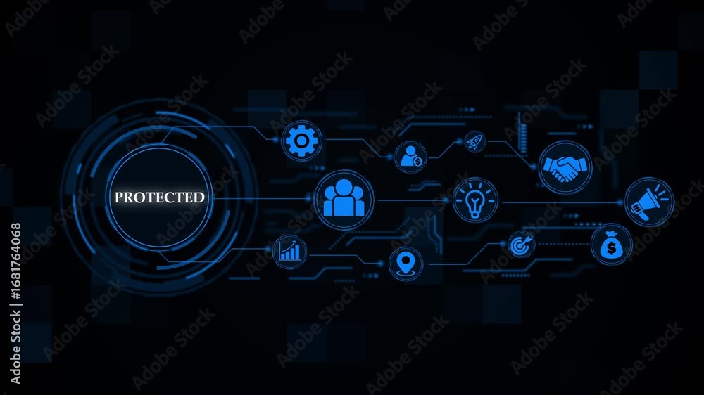 Poster digital protection and cybersecurity concepts. business technology virtual screen background. perfor