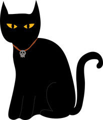 illustration of Black Cat with Skull pendant