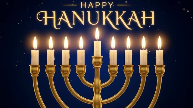 Bright festival glow: gold hanukkah menorah with flickering candles against starry night sky