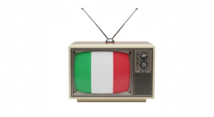 Retro television with italy flag on screen isolated on transparent background