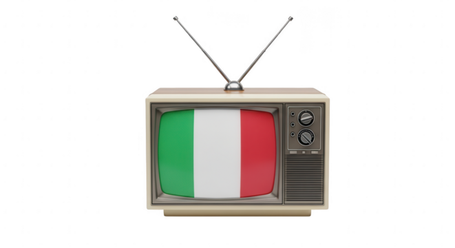 Retro television with italy flag on screen isolated on transparent background