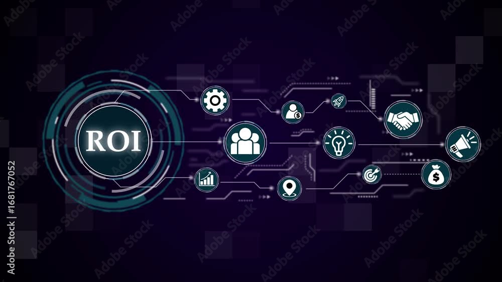 Poster internet and network concept. roi return on investment finance profit success. business technology v