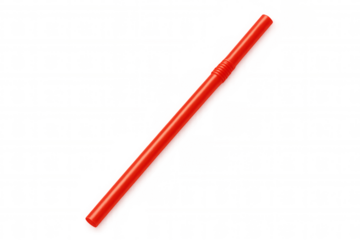 Classic red flexible drinking straw isolated on transparent background, ideal for refreshing beverages