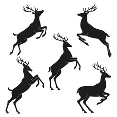 Print Set of Deer Silhouettes – Wild Animal Vector Illustrations