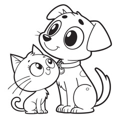 Cat and dog together, simple kawaii