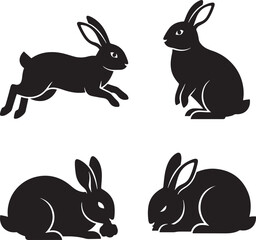 Four rabbit silhouettes in various poses perfect for spring easter or animal illustrations