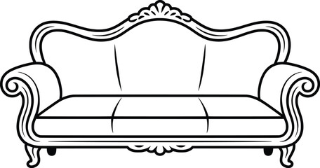 Vintage Sofa Vector, Elegant Classic Couch Furniture Illustration.