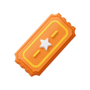 Vibrant 3D rendered orange ticket with a prominent star, symbolizing exclusive access, rewards, or special event entry. Ideal for digital promotions, loyalty programs, or gaming interfaces