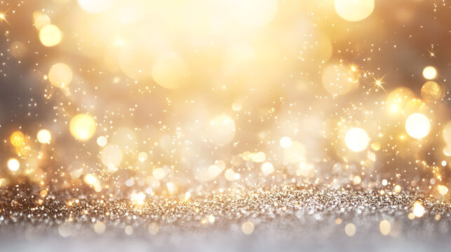 Sparkling golden light bursts with glittering stars for festive background design