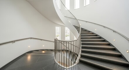 Elegant spiral staircase design inside a modern building with natural light creating an open and inviting space for architectural design enthusiasts