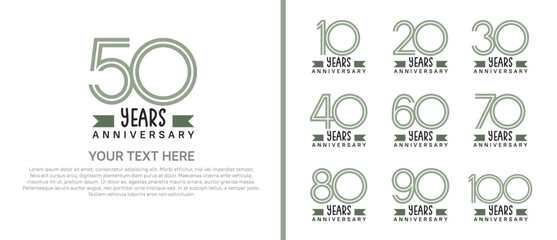 logo anniversary set. green color with green ribbon on white background for special event