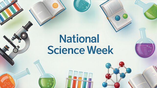 National Science Week Surrounded By Science Lab Equipment And Books.
