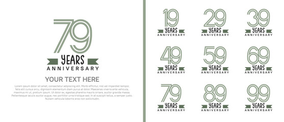 logo anniversary set. green color with green ribbon on white background for special event