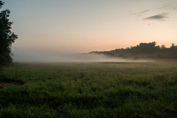 Fog over the fields, natural landscape.
