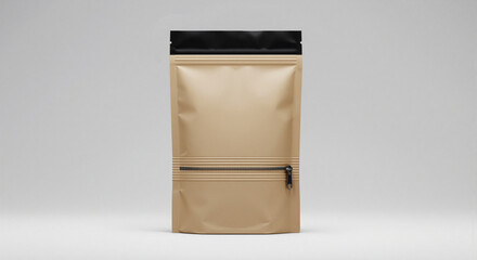 Blank beige reclosable pouch with black zipper.
