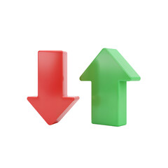 Red down arrow and green up arrow representing financial market trends and trading