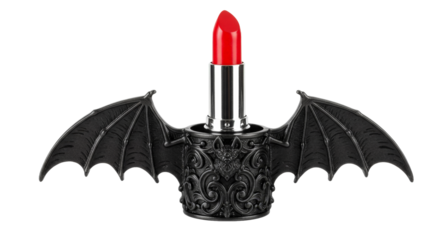 Red lipstick with gothic bat wings png isolated on transparent background