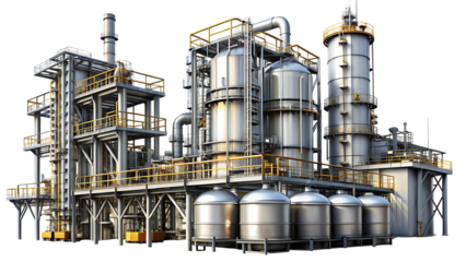 Industrial Chemical Plant with Tall Towers and Metal Structures factory refinery isolated on a transparent background