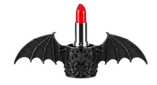 Red lipstick with gothic bat wings png isolated on transparent background