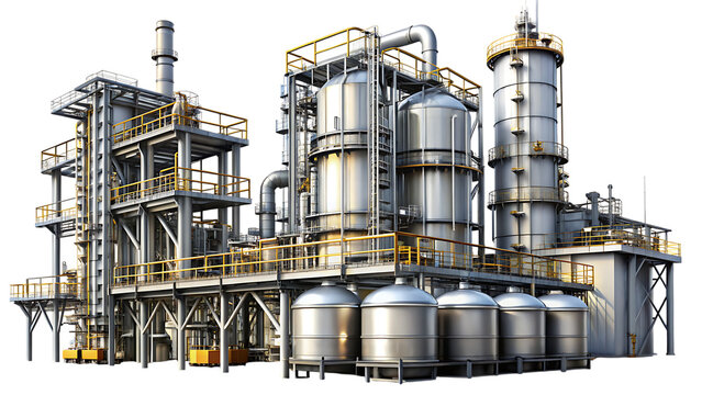 Industrial Chemical Plant with Tall Towers and Metal Structures factory refinery isolated on a transparent background