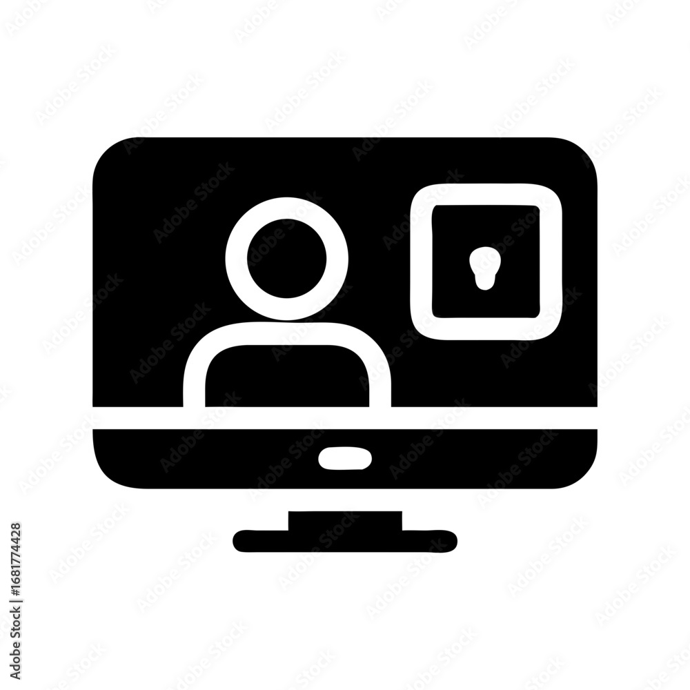Poster online meeting video conference call on computer icon for remote work and communication design vecto