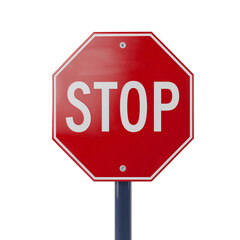Iconic red octagon stop sign warning drivers to halt traffic safety symbol