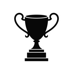 Simple black silhouette of a classic trophy cup on a pedestal