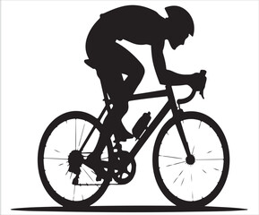 Silhouette of road cyclist athlete riding bicycle isolated on white background