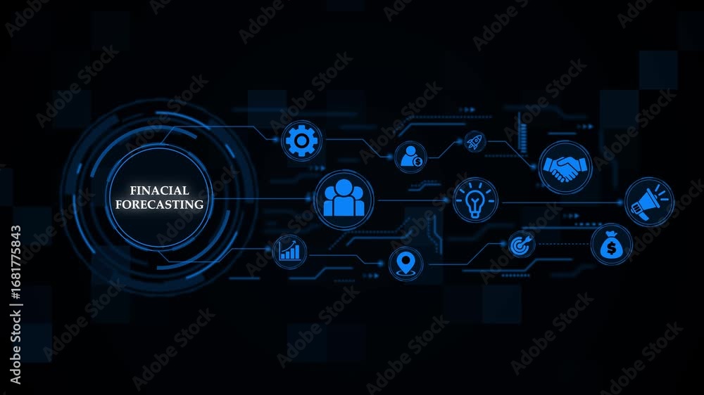 Poster financial forecasting technology and teamwork animated. business technology virtual screen backgroun