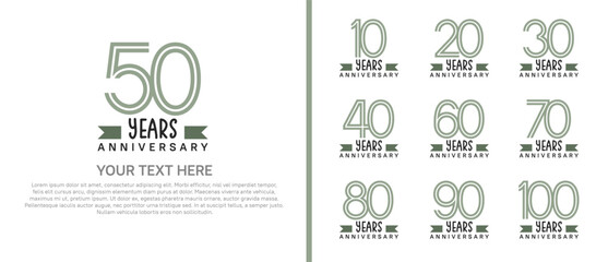 logo anniversary set. green color with green ribbon on white background for special event