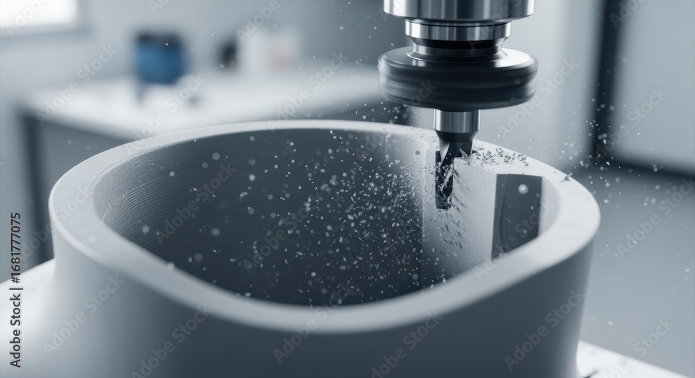 Aufkleber highresolution view of milling cutter spinning rapidly as it sculpts a custom robotic prosthetic soc