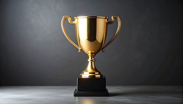 A gleaming golden trophy sits proudly on a dark gray surface, radiating success and achievement.