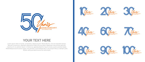 logo anniversary set. blue color with orange handwriting on white background for special event