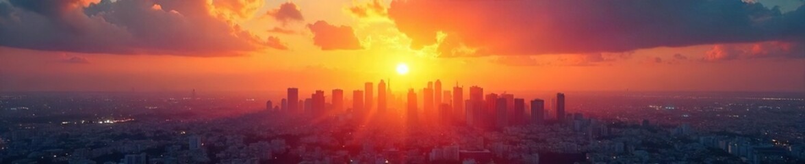 Fototapeta premium Hopeful Sunrise over Cityscape New Beginnings and Endless Possibilities