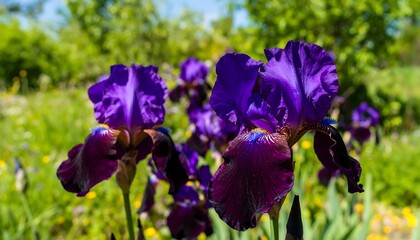 Vibrant Purple Irises Garden Setting