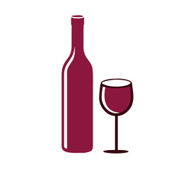 Wine bottle with wine glass icon isolated on white background. Vector illustration.
