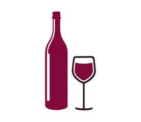 Wine bottle with wine glass icon isolated on white background. Vector illustration.