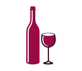 Wine bottle with wine glass icon isolated on white background. Vector illustration.