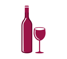 Wine bottle with wine glass icon isolated on white background. Vector illustration.