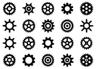 Gear icon set. Cogwheel collection in different shape. Gear wheel isolated on white background. Vector illustration