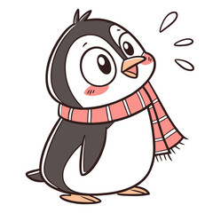 Funny penguin with a scarf, kawaii