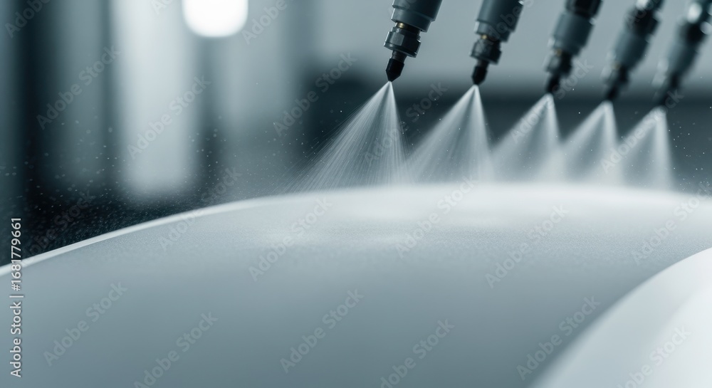 Aufkleber heatshield ablative material being atomized through spray nozzles ensuring a smooth even layer for t