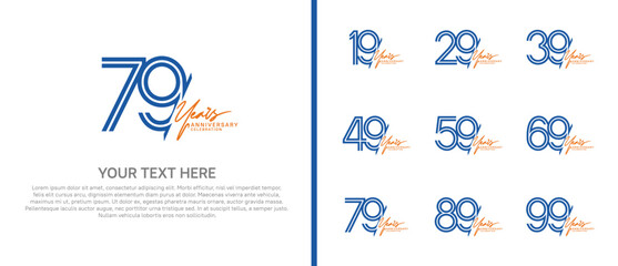 logo anniversary set. blue color with orange handwriting on white background for special event
