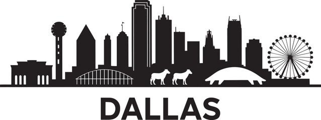 Dallas Texas Skyline Silhouette Vector Illustration with Cityscape and Landmark Design